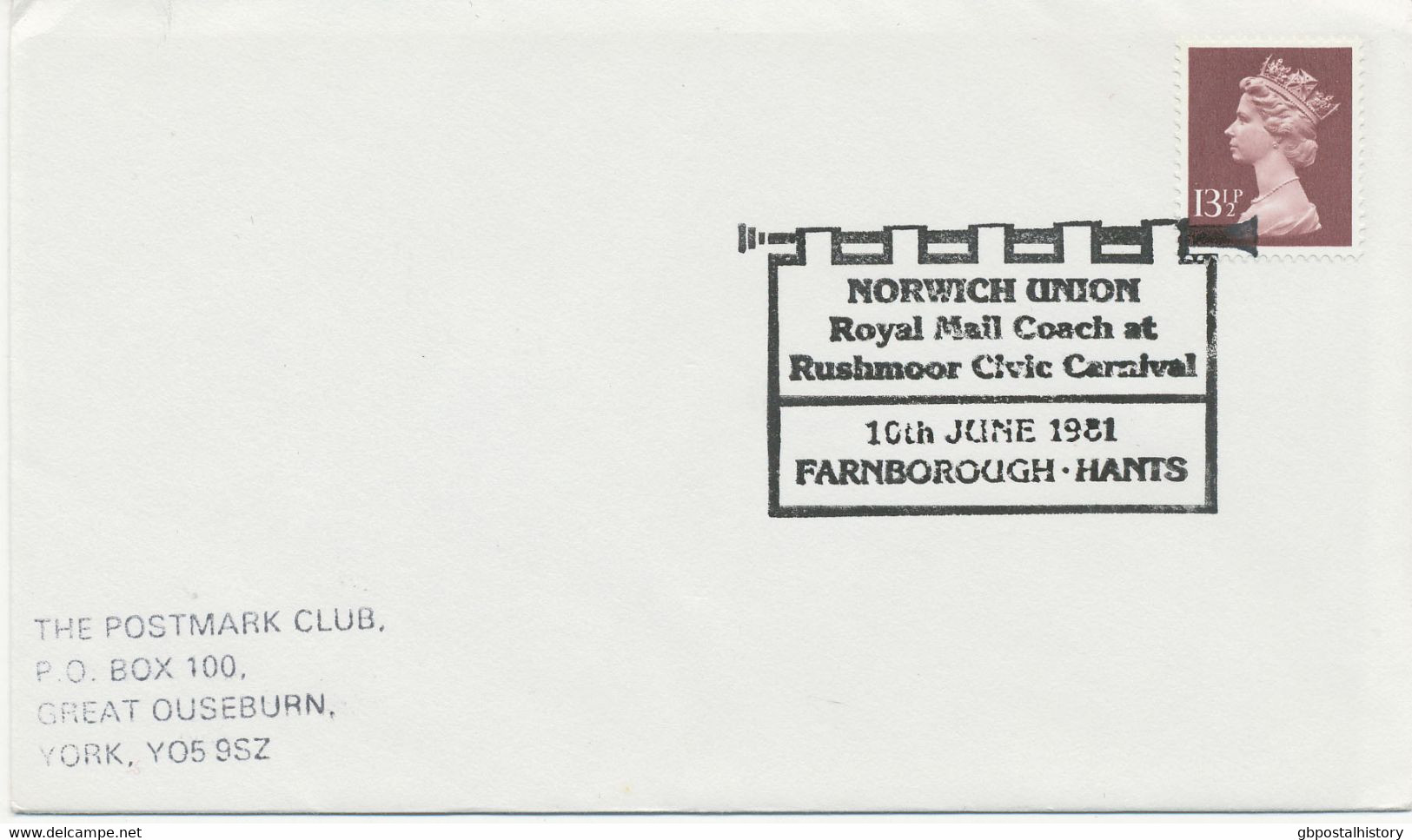 GB SPECIAL EVENT POSTMARK NORWICH UNION - Royal Mail Coach At Rushmoor Civic Carnival - 10th JUNE 1981 - FARNBOROUGH - H - Postkoetsen