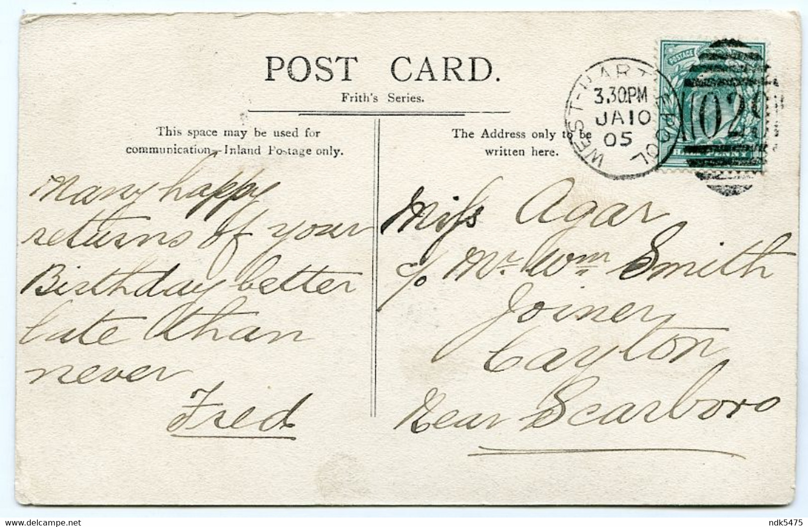 SEATON CAREW : PROMENADE / POSTMARK - DUPLEX / ADDRESS - SCARBOROUGH, CAYTON (SMITH, AGAR) - Hartlepool