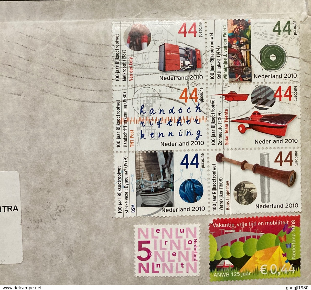 NEDERLAND 2010,BLOCK OF 6 DSM TNT POST VAN DER ,HANS LIPPERHEY , SOLAR TEAM ,WILLHELMINE CYCLE 8 STAMPS USED COVER TO IN - Cartas & Documentos