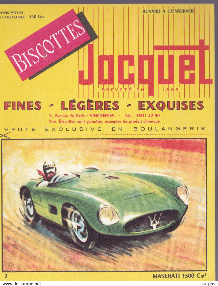 BUVARDS -  BISCOTTES JACQUET - AUTOMOBILES MASERATI 1500 Cm3 N°2 - Moutardes