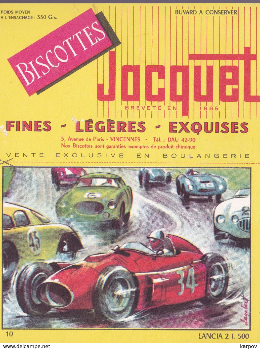 BUVARDS -  BISCOTTES JACQUET - AUTOMOBILES  - LANCIA  2I.500 N°10 - Senf