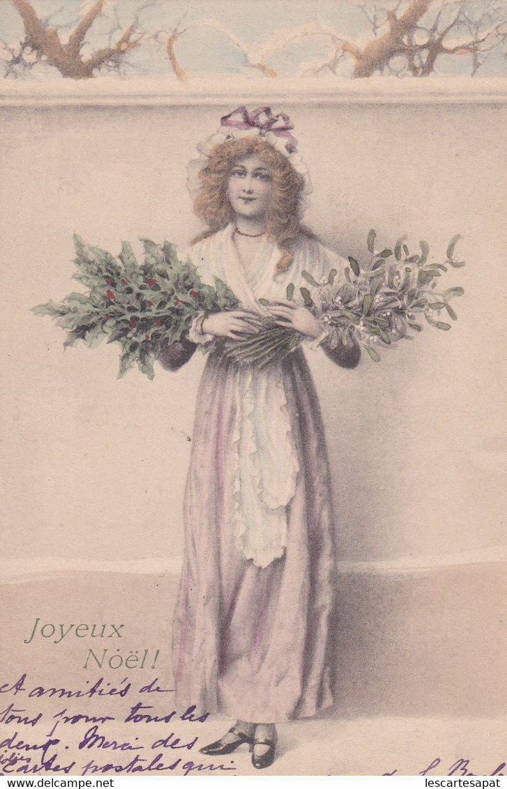 Illustrateur WICHERA   -femme Portant Un Bouquet De Gui Et Un Bouquet De Houx - 1902 - Wichera