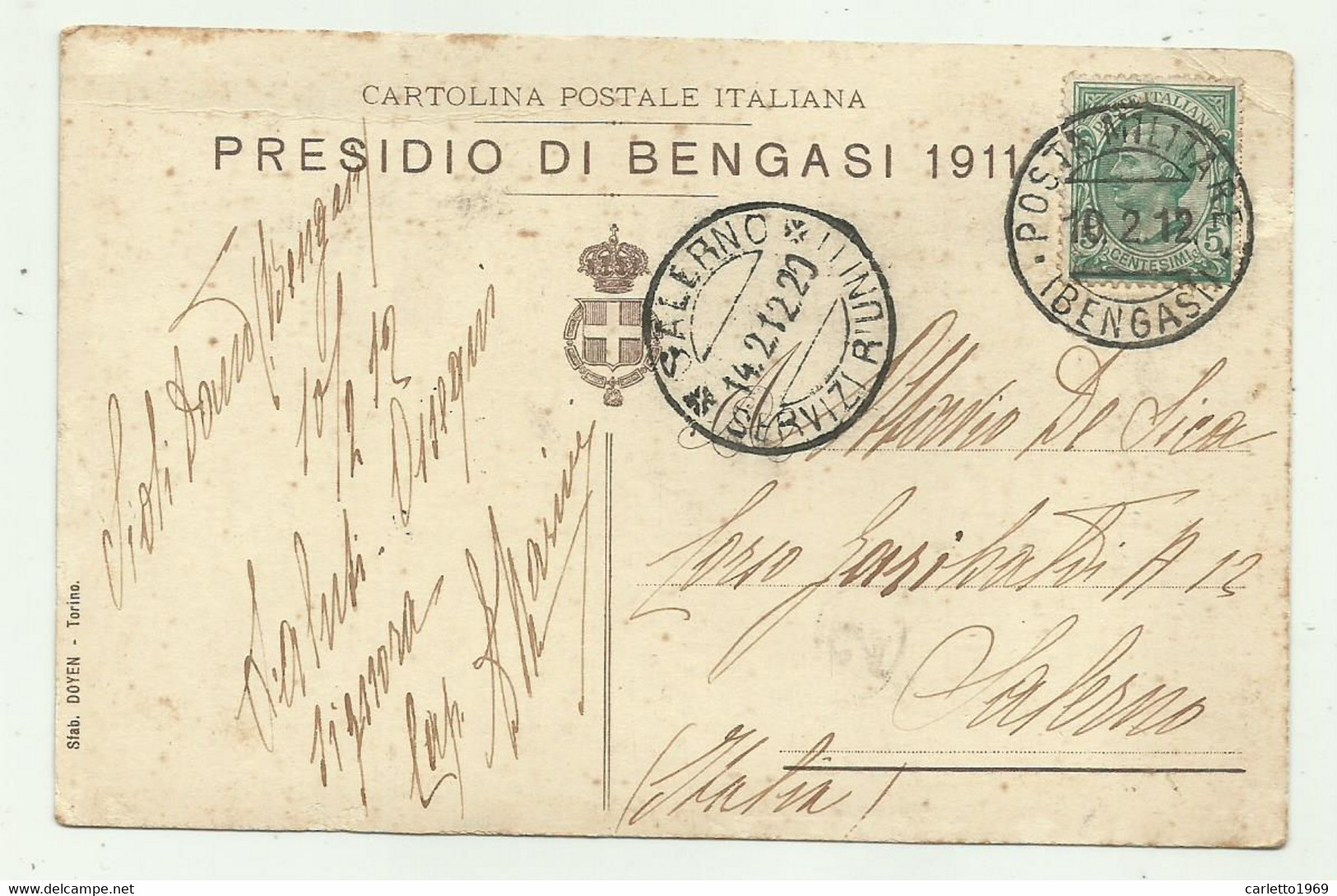 PRESIDIO DI BENGASI 1911 - POSTA MILITARE    VIAGGIATA FP - Libya