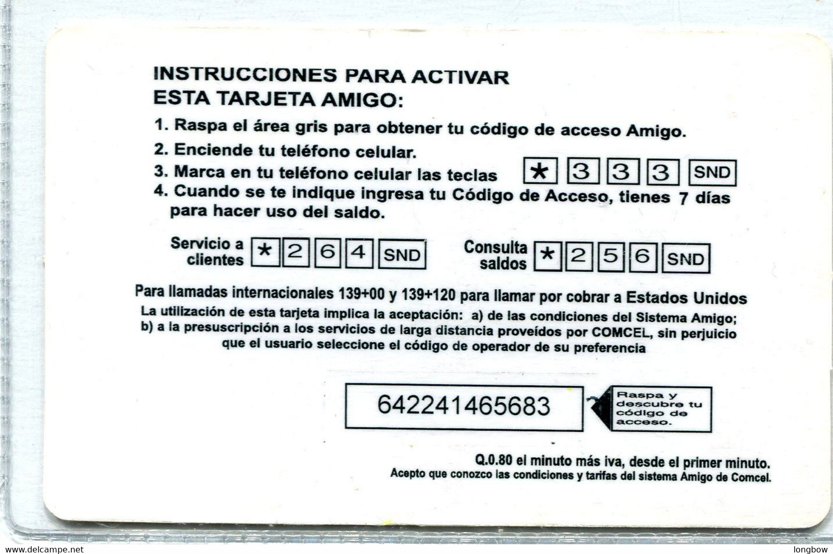 Guatemala Tarjeta Amigo De Comcel Q.25 - Guatemala