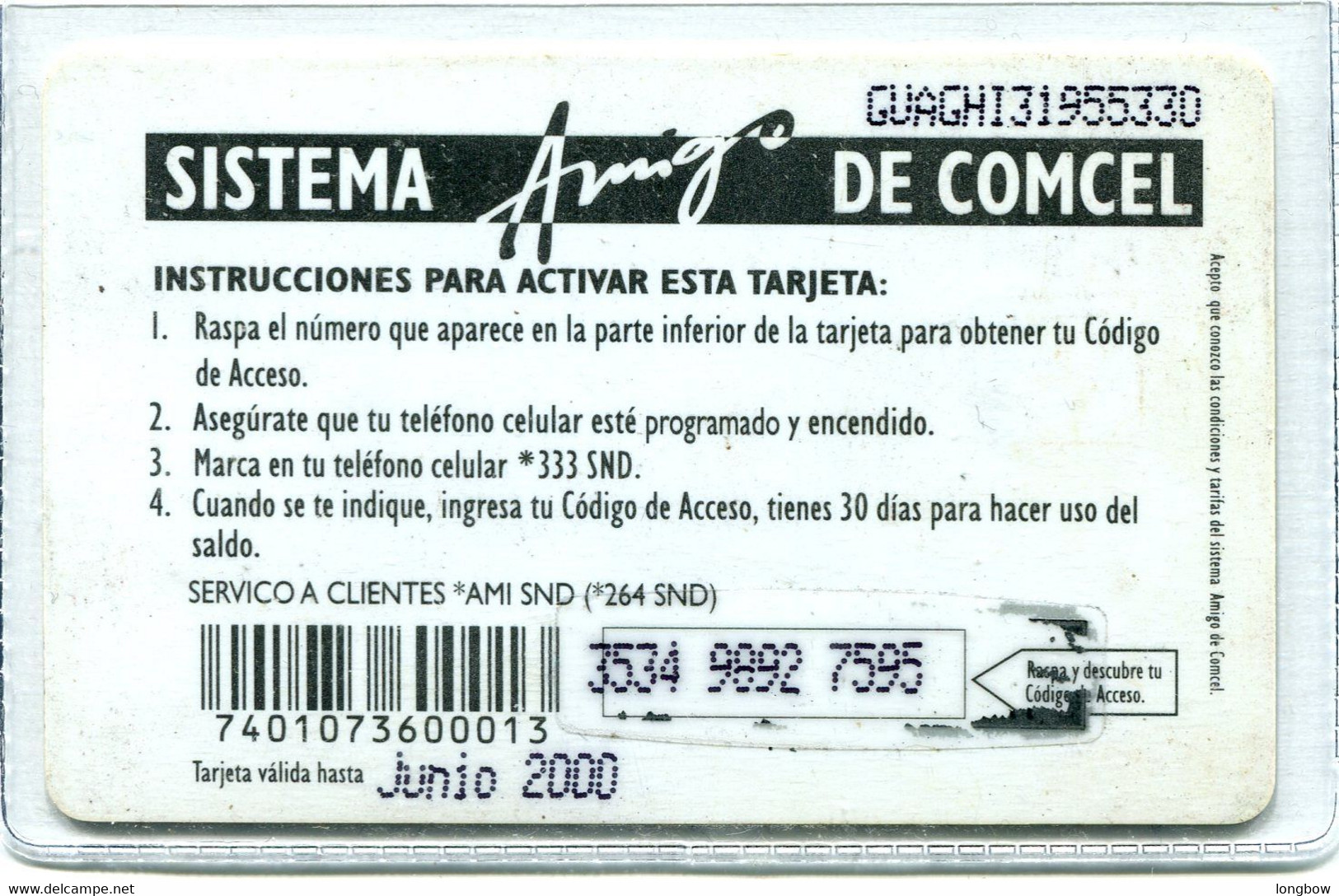 Guatemala Tarjeta Amigo De Comcel Q.50 - Guatemala