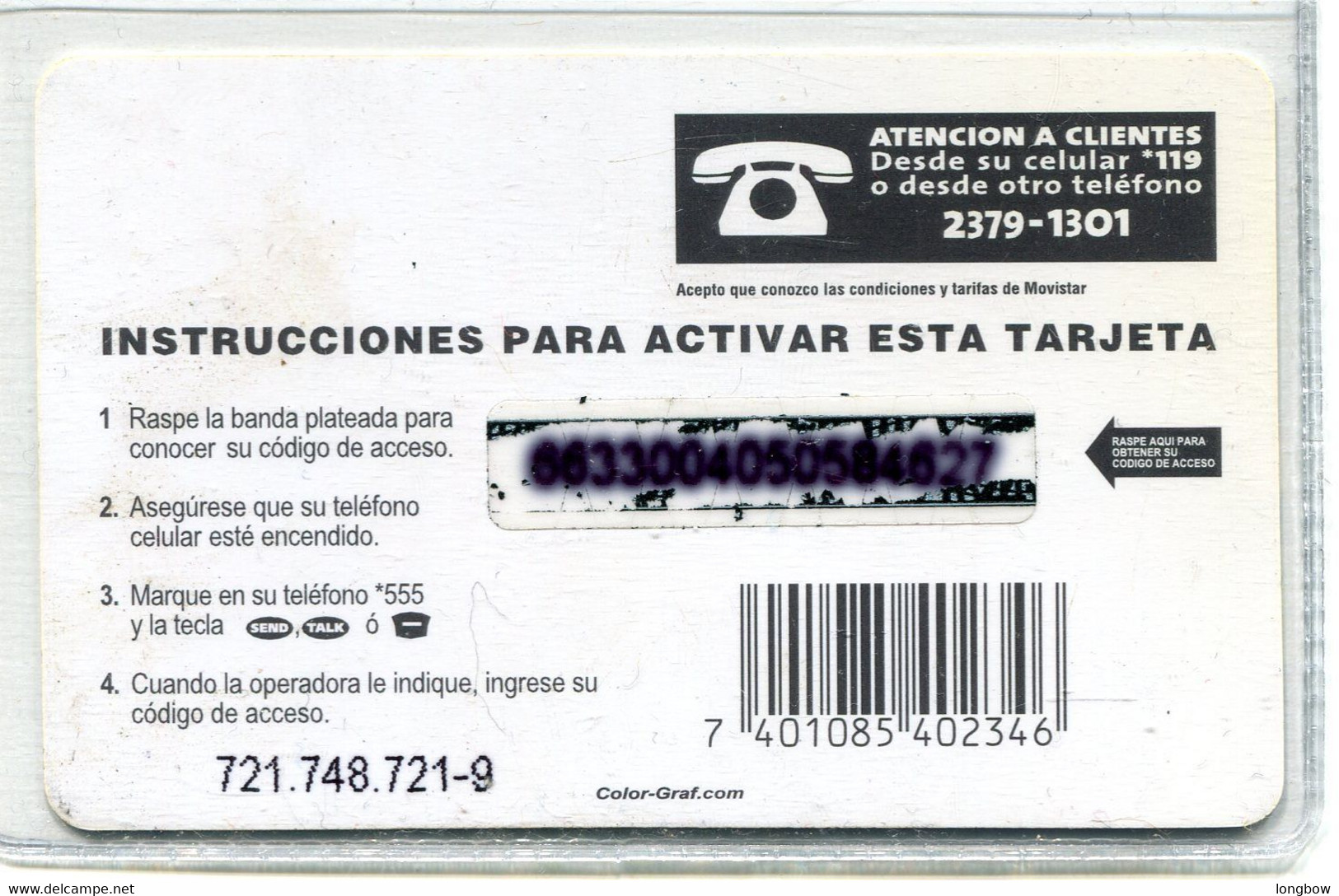 Guatemala Tarjeta Telefonica Movistar Q.25 - Guatemala