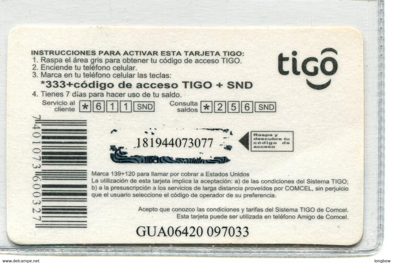 Guatemala Tarjeta Tigo Q.25 - Guatemala