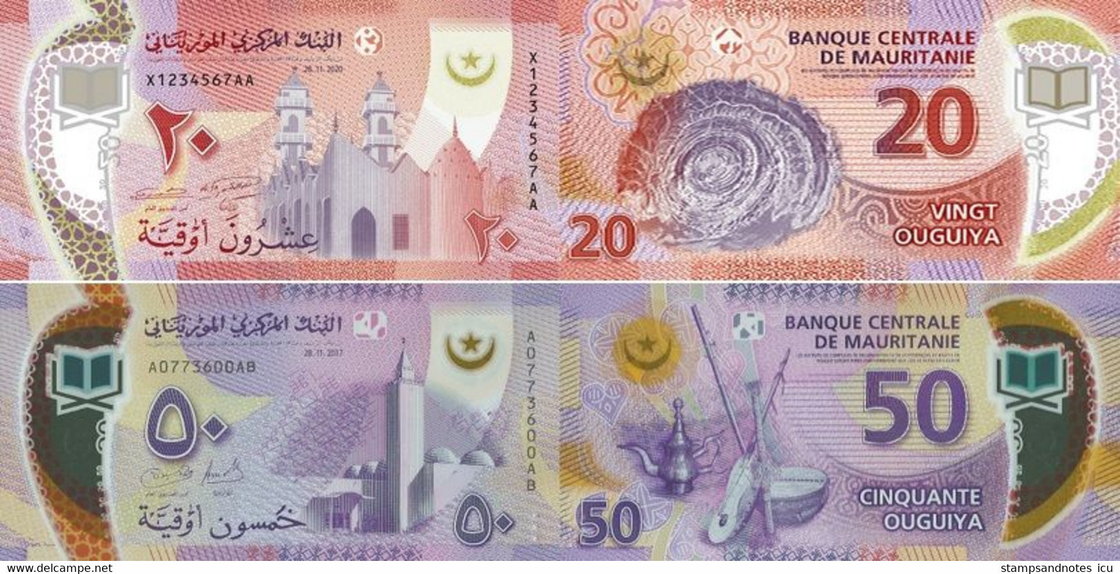 MAURITANIA   20 50 Ouguiya   2017 2020   P  WA22 22 UNC Polymer 2 Banknotes - Mauritanien