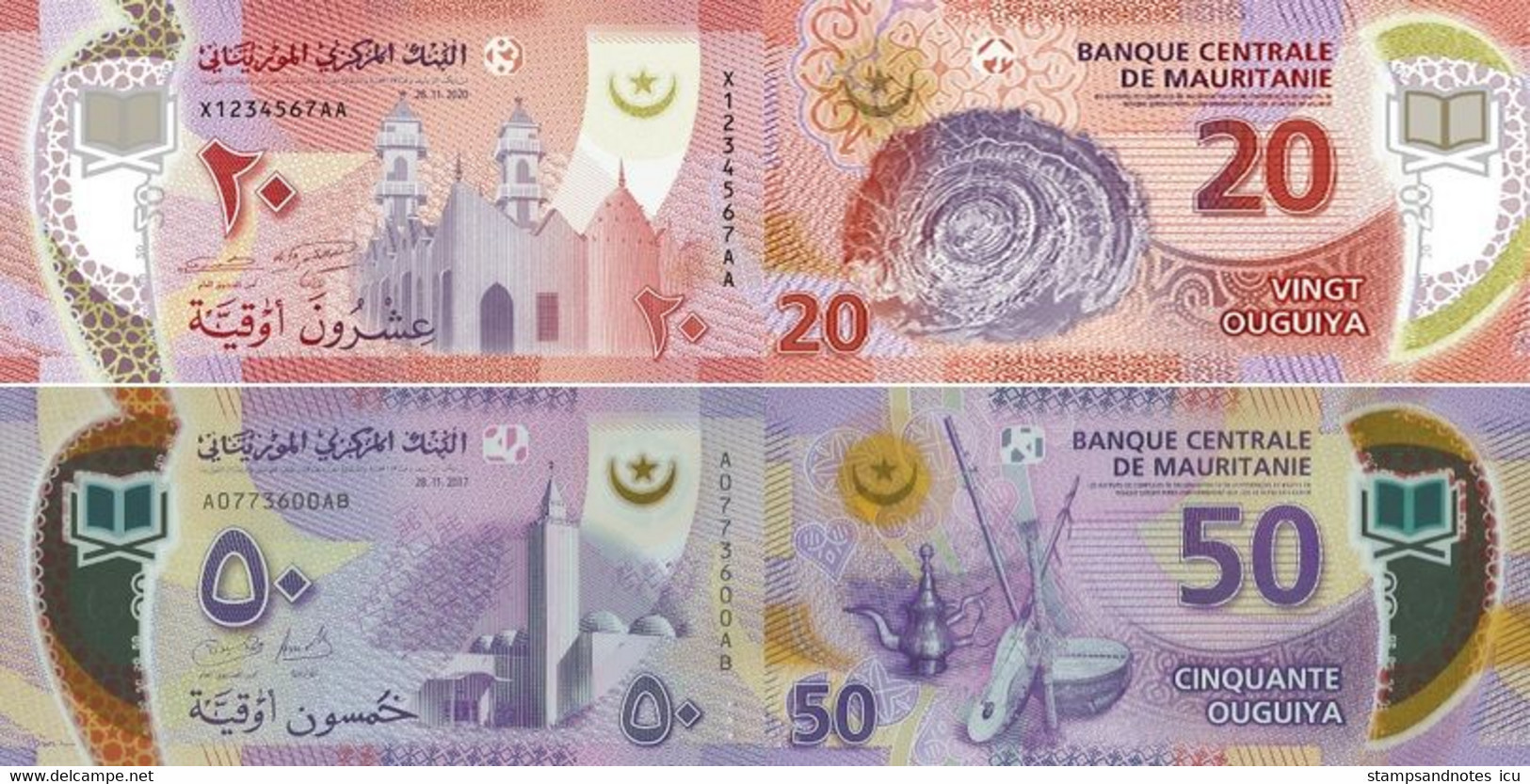 MAURITANIA   20 50 Ouguiya   2017 2020   P  WA22 22 UNC Polymer 2 Banknotes - Mauritanië
