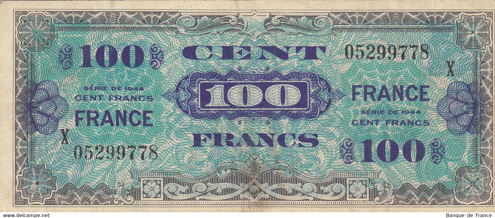 RARE Billet 100 F 1945 Verso France Série X FAY VF.25.11 N° 05299778 - 1945 Verso France