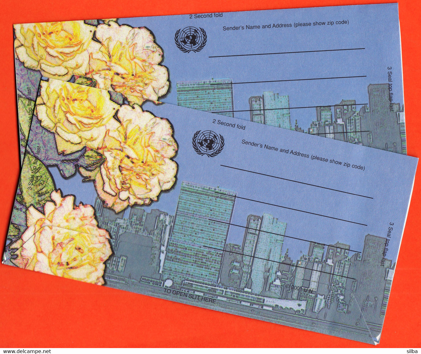 United Nations New York 2001 / Aerogramme, Air Mail / Flowers, Rose, Pidgeon, 70 C / Stationery - Luftpost