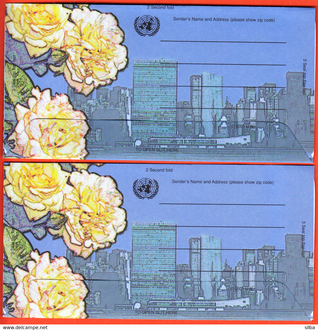 United Nations New York 2001 / Aerogramme, Air Mail / Flowers, Rose, Pidgeon, 70 C / Stationery - Luftpost