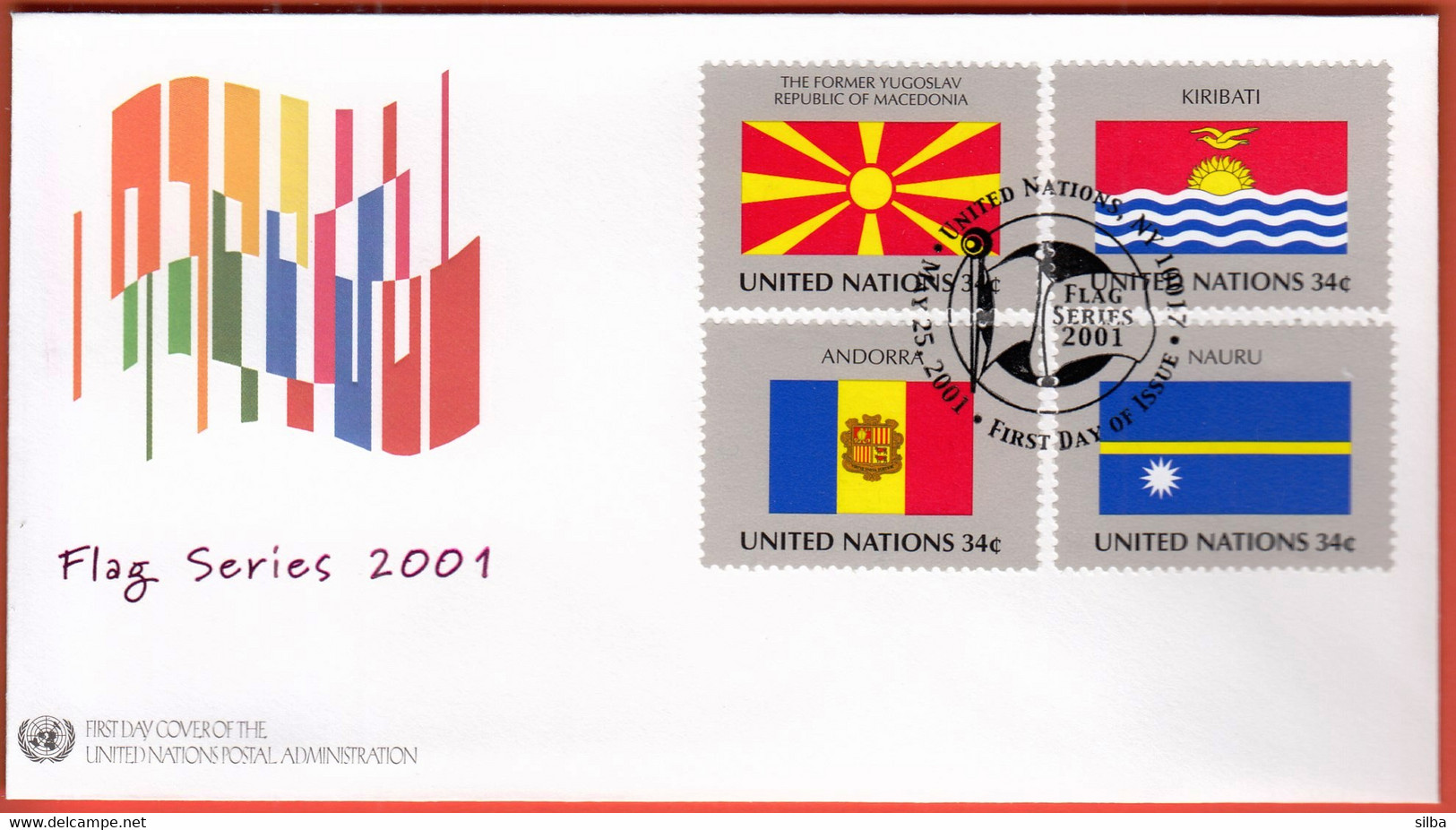 United Nations New York 2001 / Flag, Flags, Macedonia, Kiribati, Andorra, Nauru / FDC - Covers & Documents