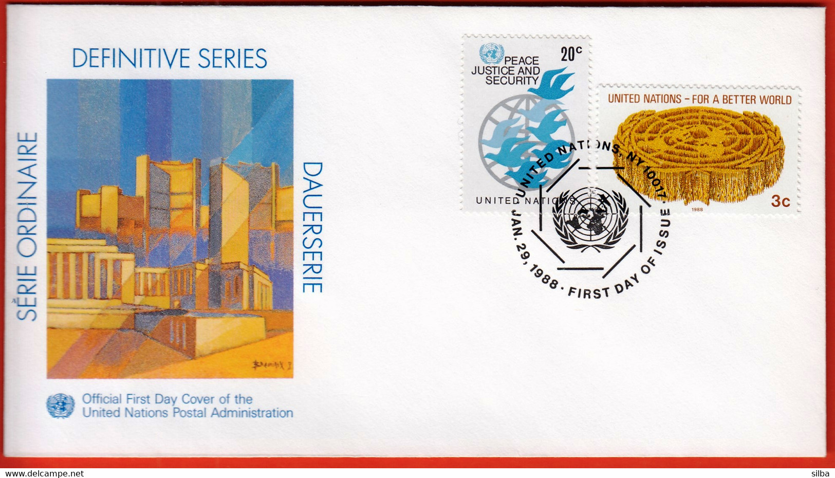 United Nations New York 1988 / Definitive Series, Peace Justice And Security, For A Better World / FDC - Cartas & Documentos