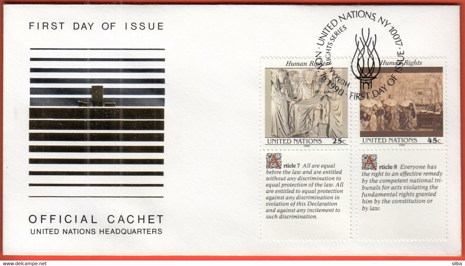 United Nations New York 1990 / Human Rights Series, English Language / FDC - Cartas & Documentos