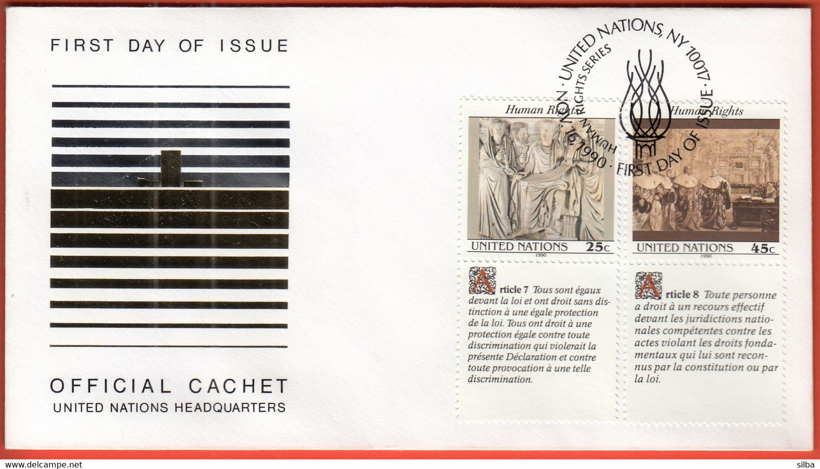 United Nations New York 1990 / Human Rights Series, French Language / FDC - Cartas & Documentos