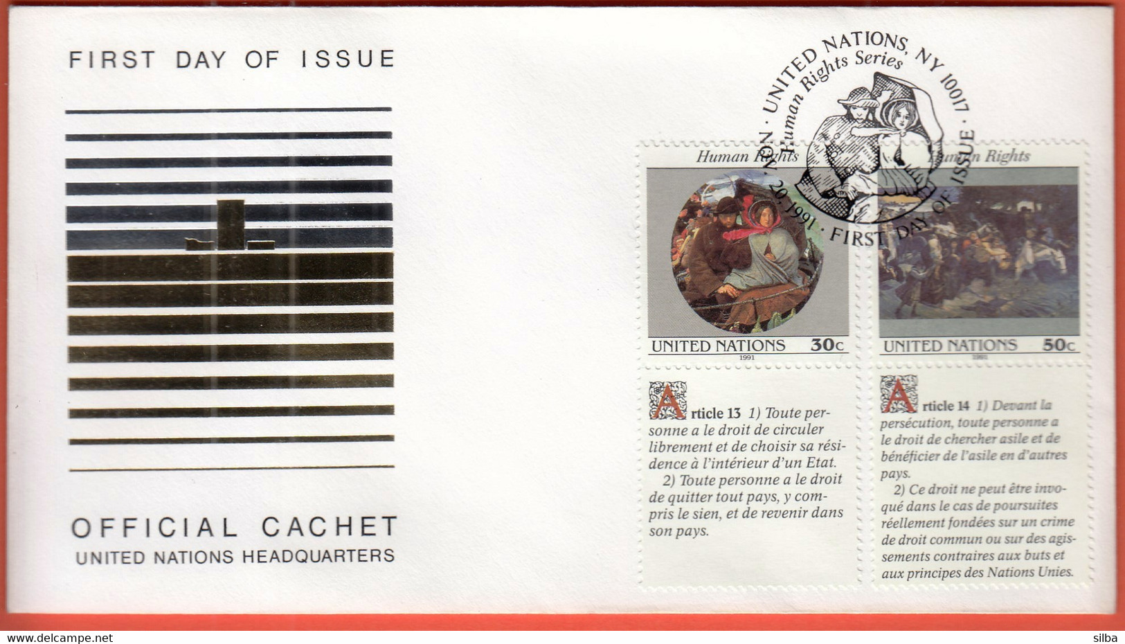 United Nations New York 1991 / Human Rights Series, French Language / FDC - Briefe U. Dokumente