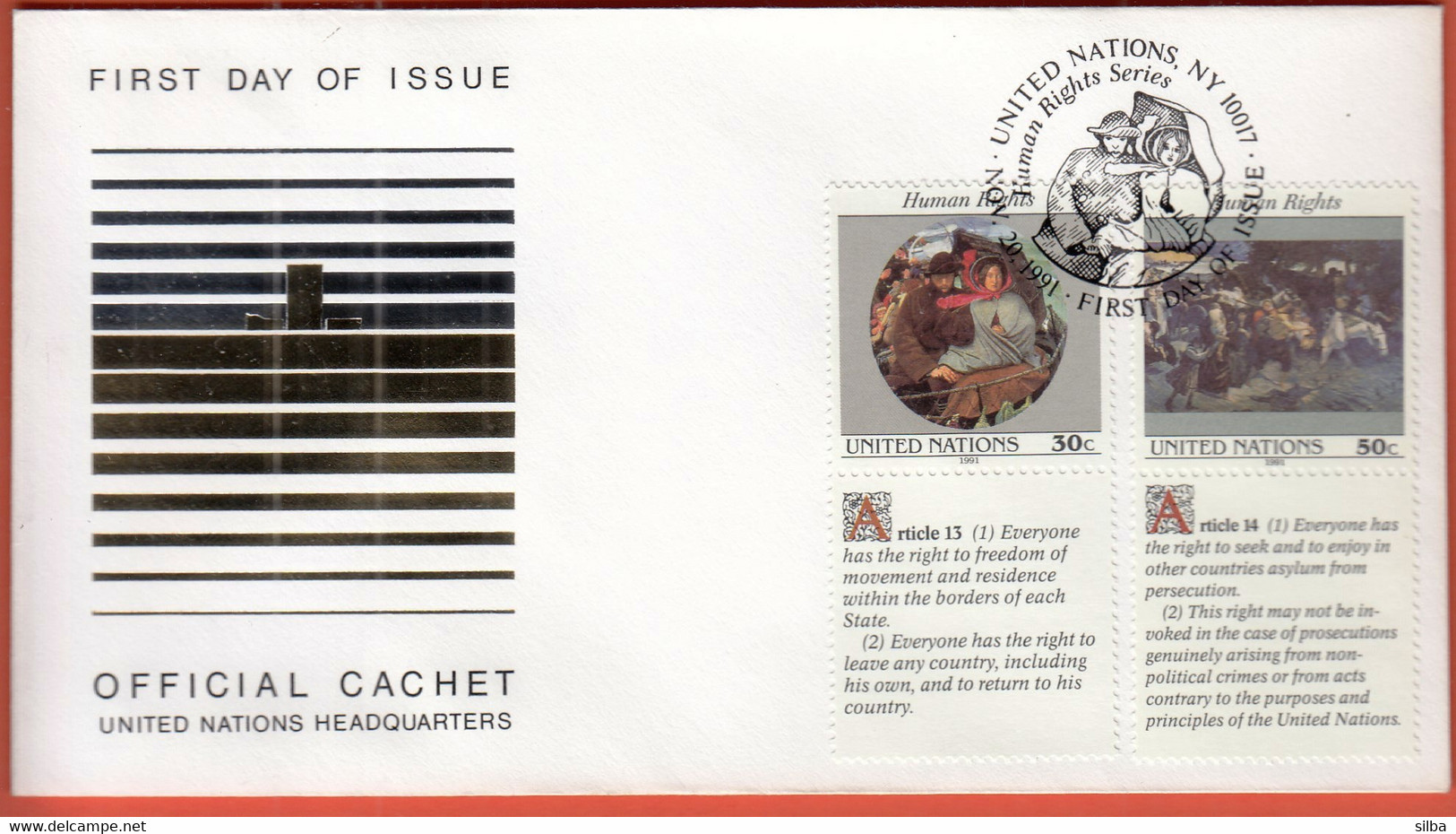 United Nations New York 1991 / Human Rights Series, English Language / FDC - Lettres & Documents