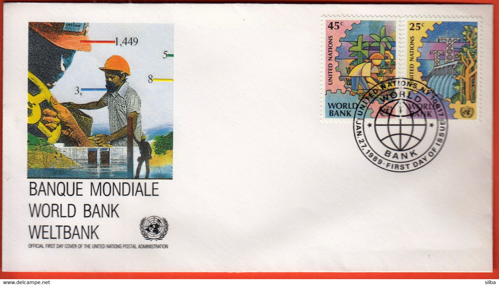 United Nations New York 1989 / World Bank / FDC - Lettres & Documents