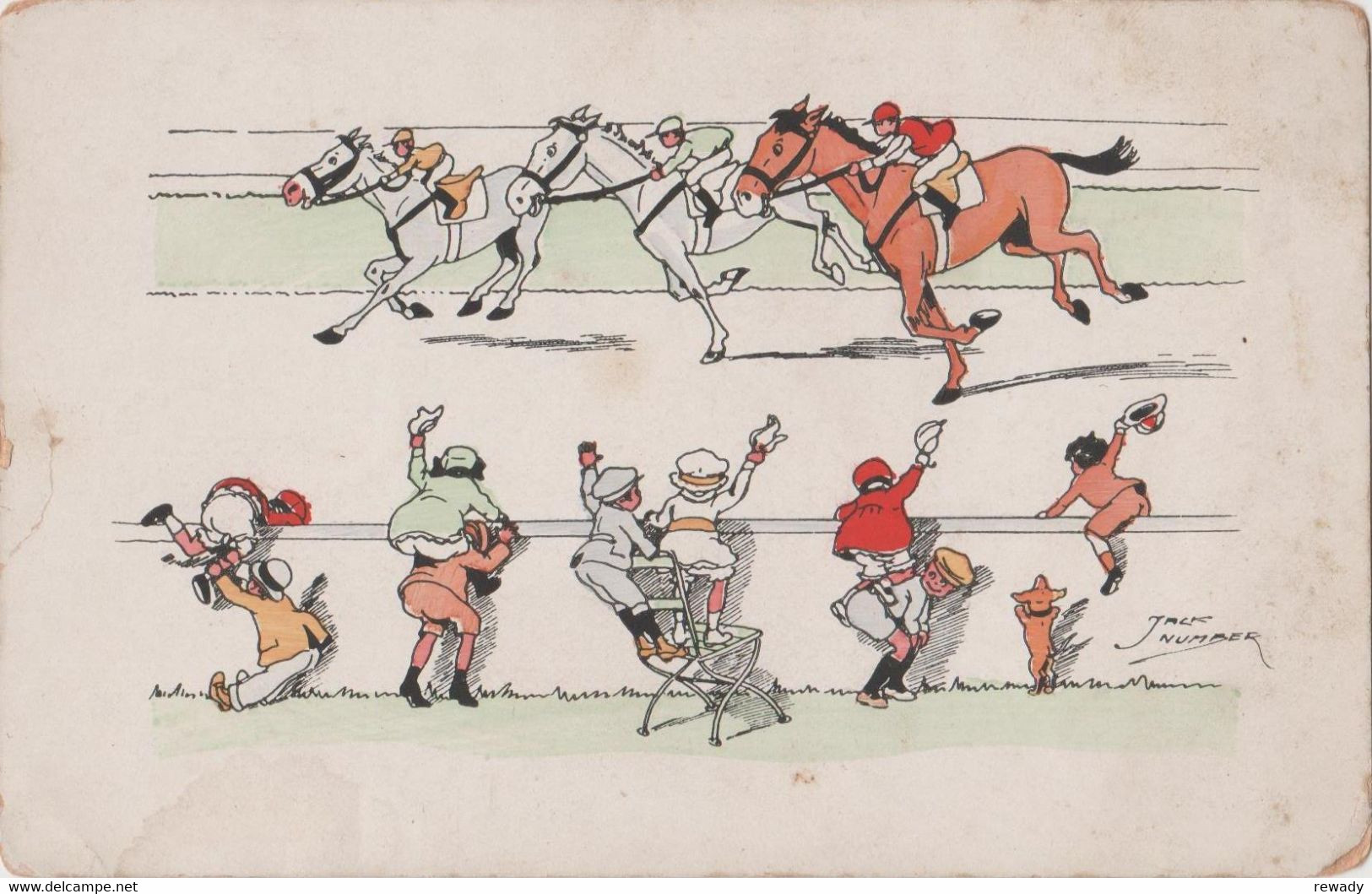 Humour - Horse Race / Illustrateur Jack Number / Stamp Societatea Chelnerilor Israeliti Bucuresti - Number, Jack