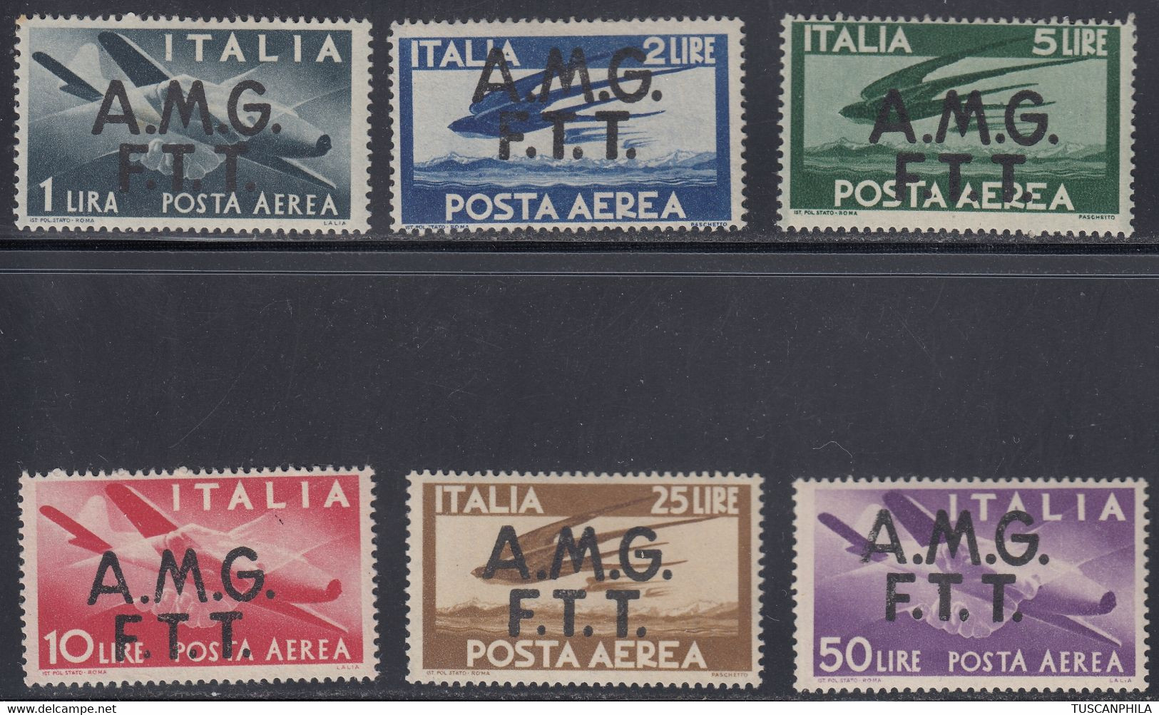 Trieste AMG-FTT Posta Aerea Serie Completa Sassone N° 1/6 MH* Cv 130 - Posta Aerea