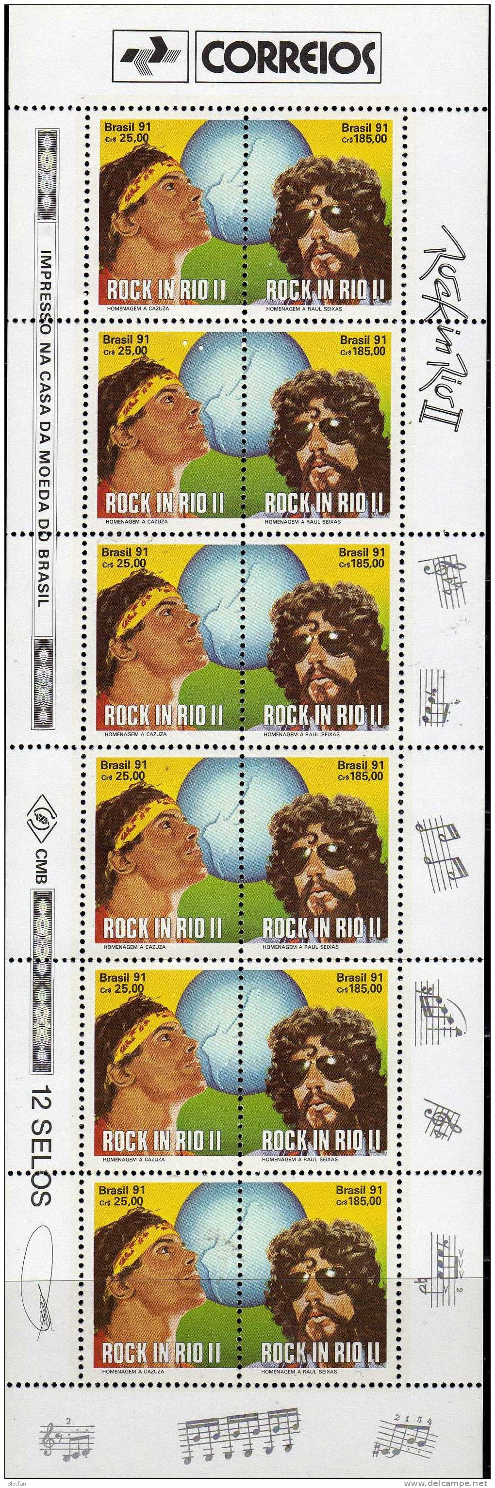 Rock-Festival Rio 1991 Brasilien 2396/7 Aus MH ** 30€ Musiker Cazuza Anaujo Neto Und Raul Seixas Music Booklet Bf BRAZIL - Cuadernillos