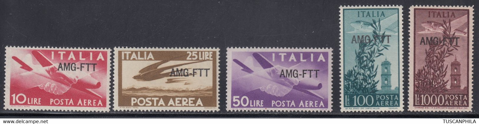 Trieste AMG-FTT Posta Aerea 5 Valori Sassone N° 20/24-26 MH* MLH* Cv 140 - Posta Aerea