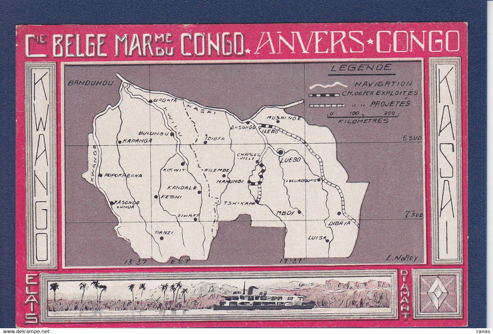 CPA Congo Belge Afrique Noire Non Circulé Maps Publicité Compagnie Belge Maritime Anvers - Congo Belge