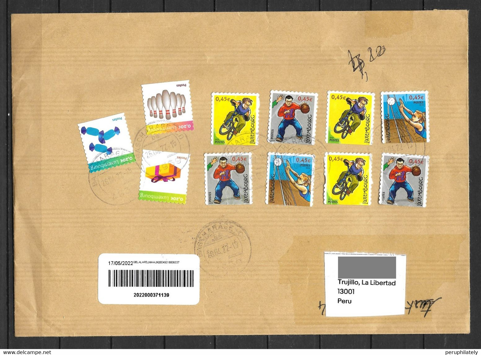 Luxembourg Cover With Sport Stamps Sent To Peru - Covers & Documents