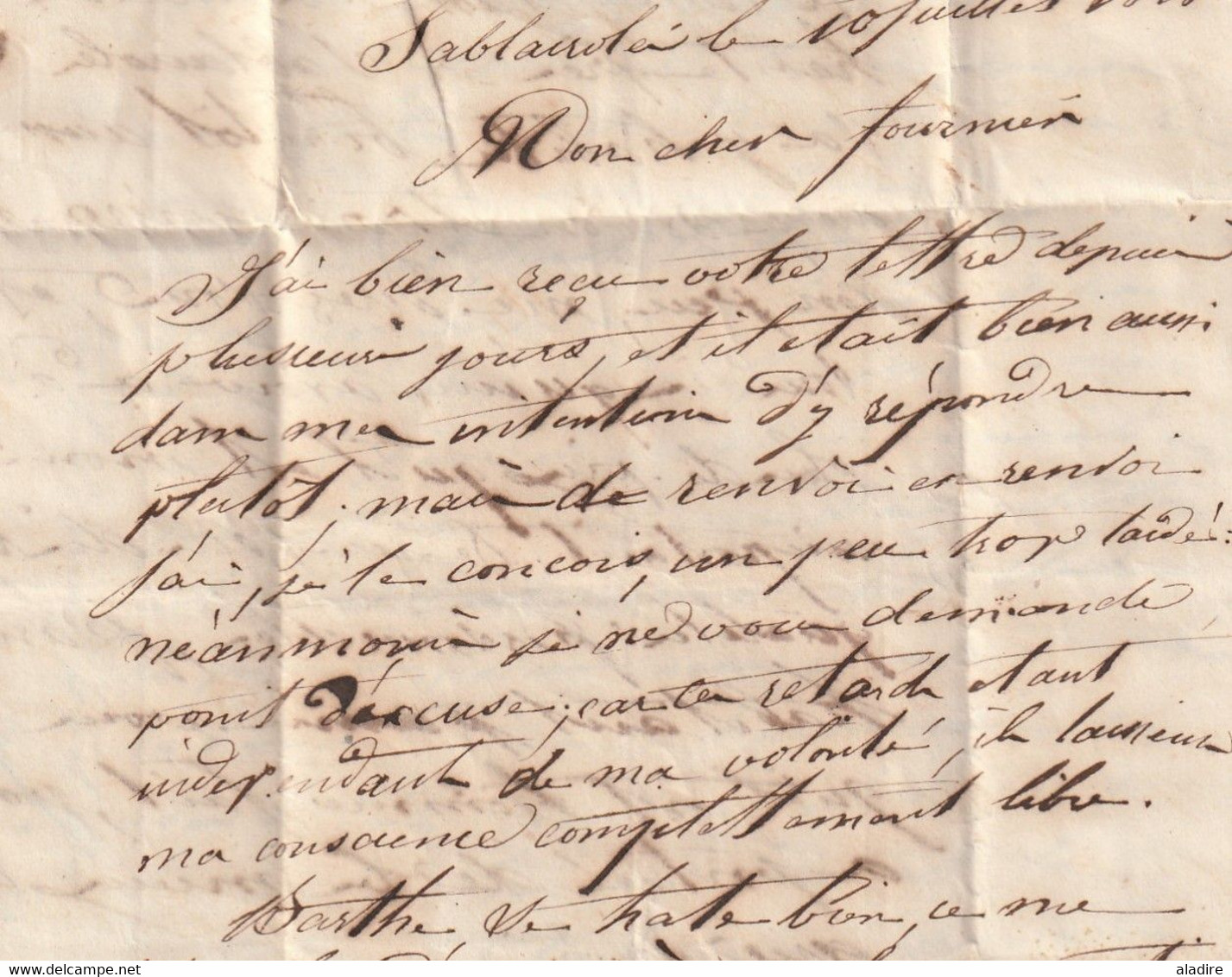 1848 - Lettre pliée avec corresp de 3 pages de SABLAYROLLES, postée à BRASSAC sur l'Agout, Tarn vers Nègrepelisse