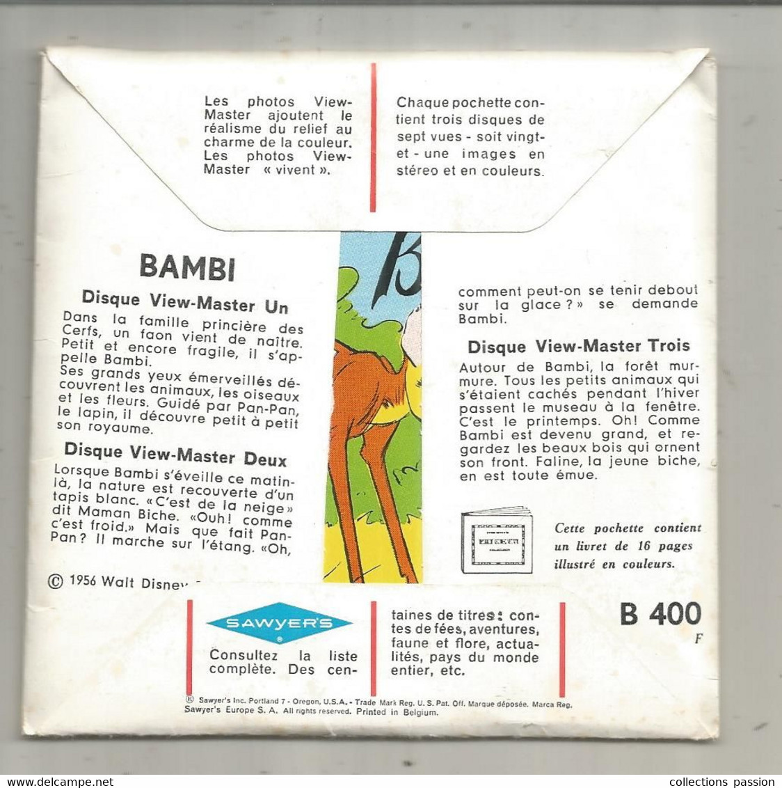 VIEW MASTER , 21 Photos En Relief , Livret 16 Pages , BAMBI, Walt Disney's,1956 , 2 Scans, Frais Fr 3.35 E - Visores Estereoscópicos