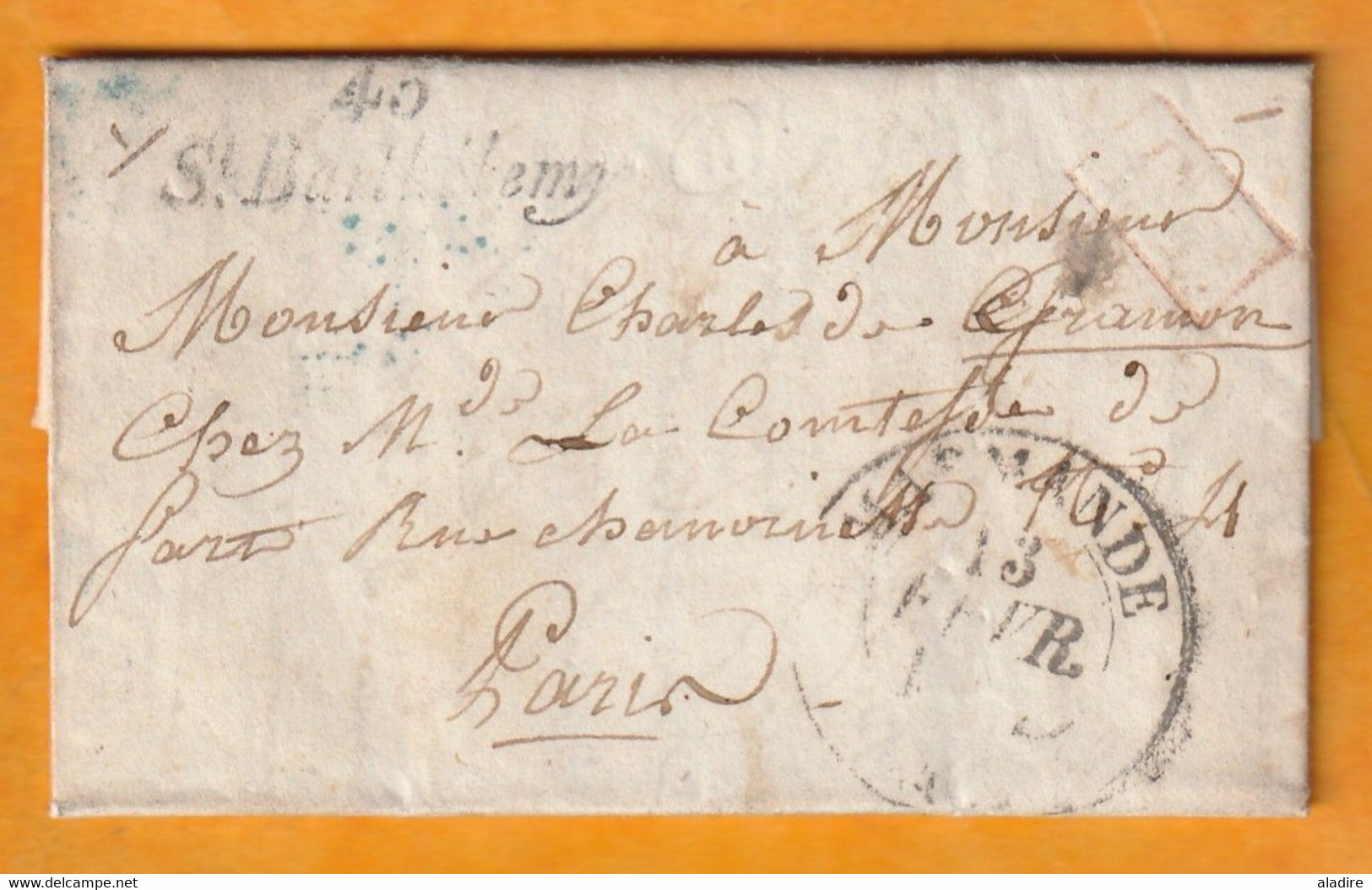 1844 - Cursive 45 St BARTHELEMY D'Agenais, Lot Et Garonne Sur Lettre Familiale De 3 P Vers Paris Via Marmande - 1801-1848: Precursors XIX