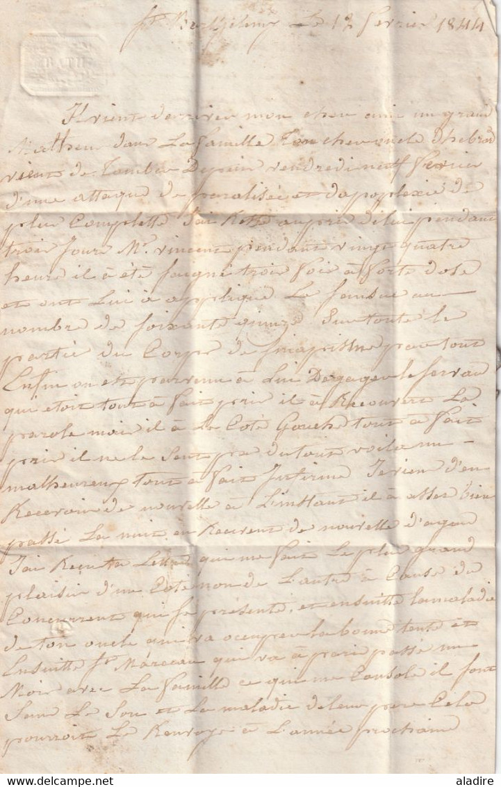 1844 - cursive 45 St BARTHELEMY d'Agenais, Lot et Garonne sur Lettre familiale de 3 p vers Paris via Marmande