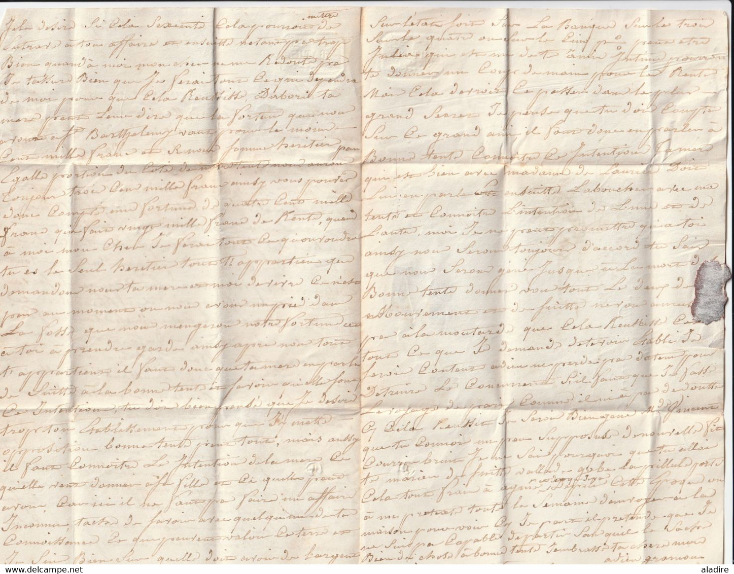 1844 - cursive 45 St BARTHELEMY d'Agenais, Lot et Garonne sur Lettre familiale de 3 p vers Paris via Marmande