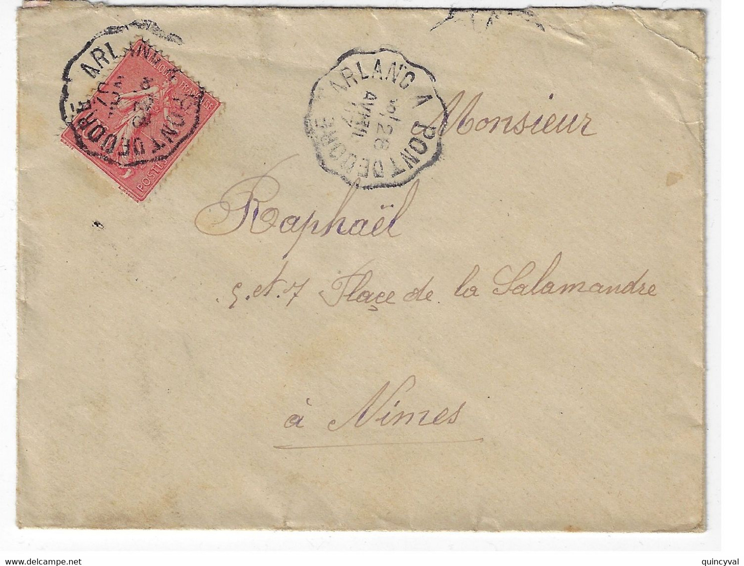 ARLANC à PONT DE DORE Lettre 10c Semeuse Lignée Yv 129 Ob 26 4 1907 Ondulé Convoyeur - Cartas & Documentos