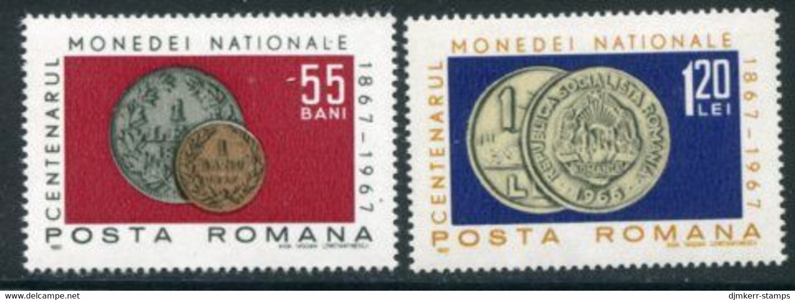 ROMANIA 1967 Centenary Of Coinage MNH / **.  Michel 2589-90 - Unused Stamps