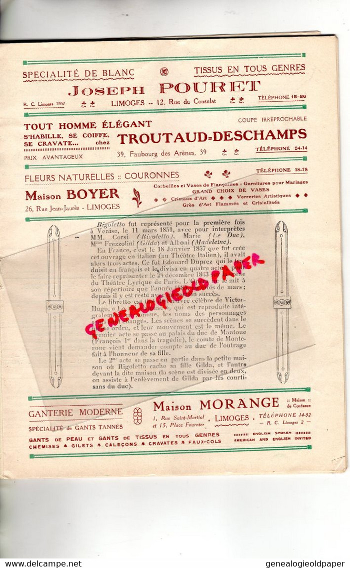 87- LIMOGES- PROGRAMME CIRQUE THEATRE -M. BEAUCAIRE OPERETTE ANDRE MESSAGER-TZAREWITCH-LEHAR-1930-RIGILETTO VERDI