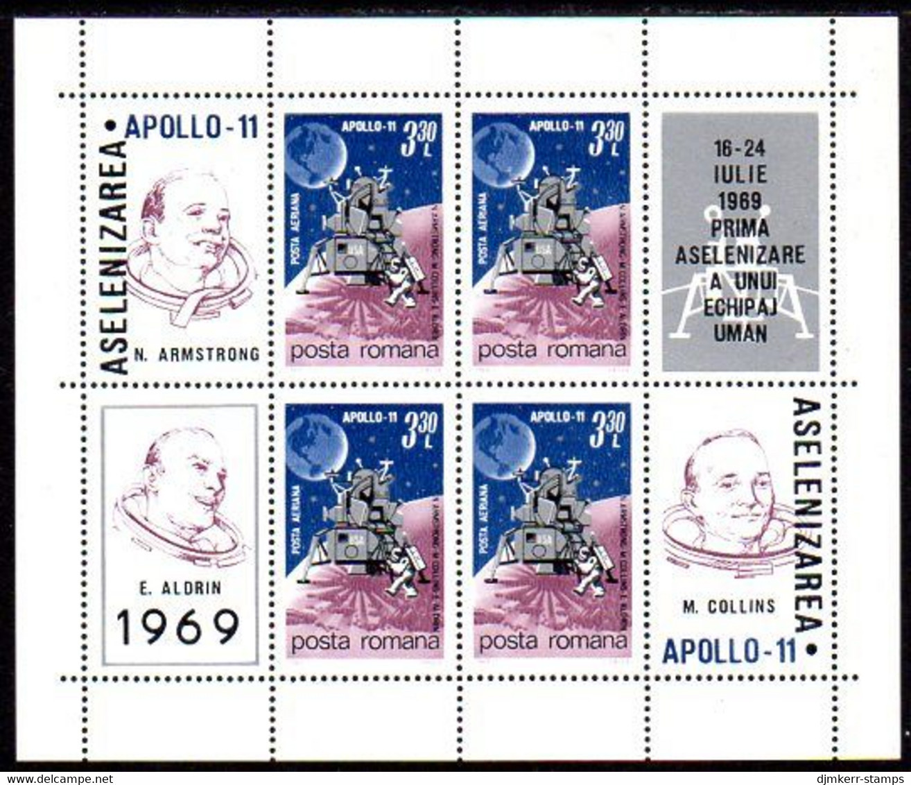 ROMANIA 1969 Apollo 11 Moon Flight  Block MNH / **.  Michel Block 72 - Nuovi