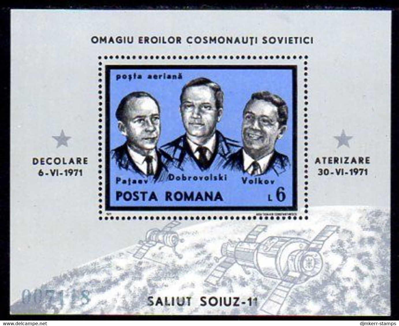 ROMANIA 1971 Death Of Astronauts  Block  MNH / **.   Michel Block 85 - Blocks & Kleinbögen
