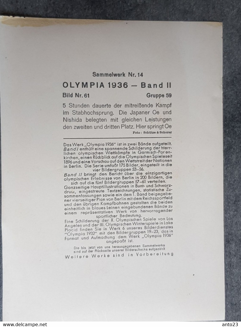 OLYMPIA 1936 BERLIN - Olympic Games - Athletics - Pole Jump - Japan OE - Foto - 12 X 17 - Tarjetas