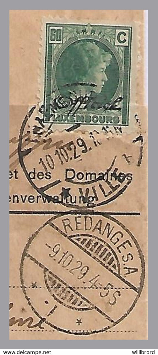 LUXEMBOURG - 60c Charlotte OFFICIAL - 1929 Redange With Instructions To Lux-Ville Post Office To Apply Official Stamps! - 1926-39 Charlotte De Perfíl Derecho