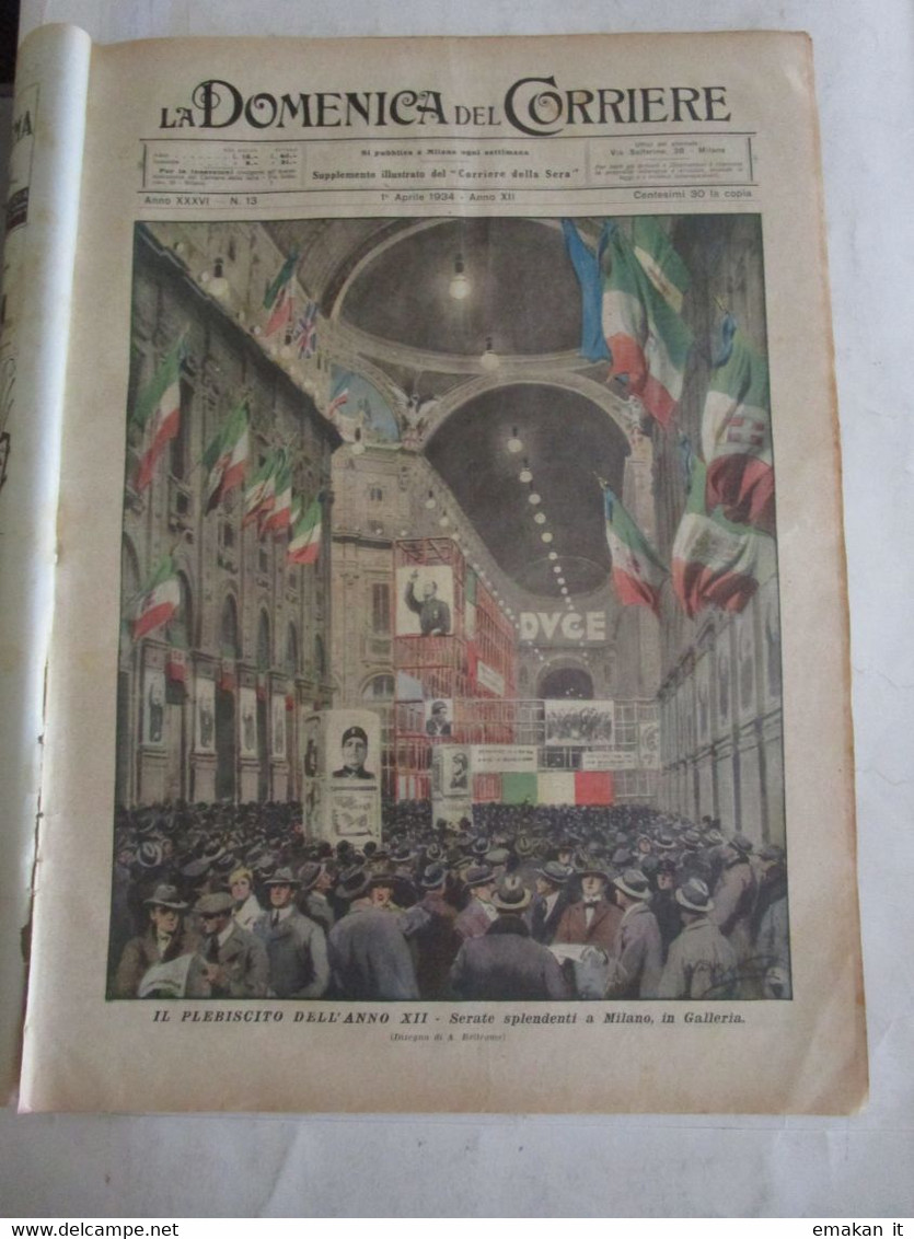 # DOMENICA DEL CORRIERE N 13 / 1934 SERATE IN GALLERIA A MILANO / FIERA TRIPOLI / - Erstauflagen