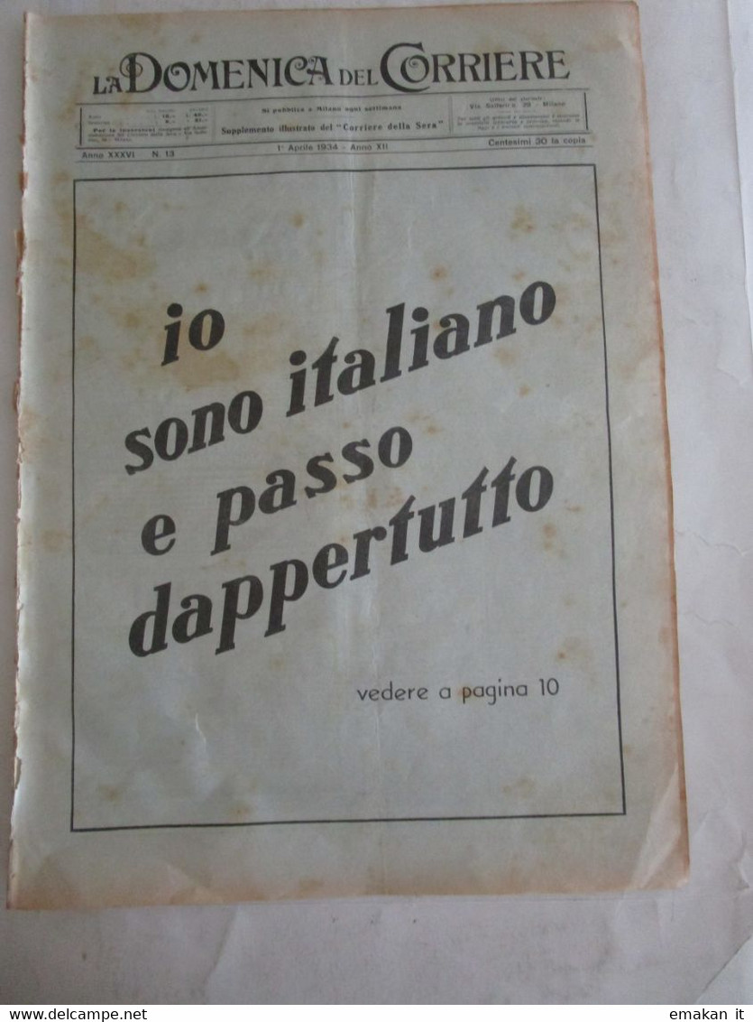 # DOMENICA DEL CORRIERE N 13 / 1934 SERATE IN GALLERIA A MILANO / FIERA TRIPOLI / - First Editions