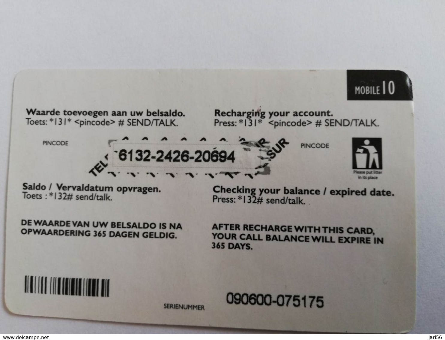 SURINAME US $10 UNIT GSM  PREPAID  FRANCISCO ELSON    MOBILE CARD           **9633 ** - Surinam