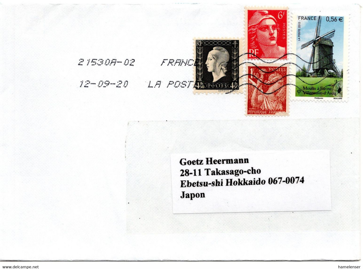 59248 - Frankreich - 2020 - €0,56 Muehle '10 MiF M Marken In ALTEN Francs (Postbetrug!) A Bf 21530A-02 -> Japan - Brieven En Documenten