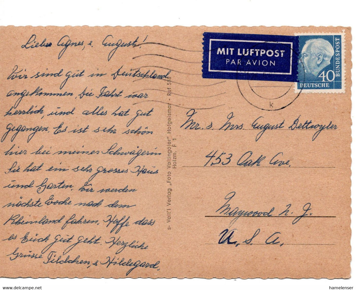 59250 - Bund - 1960 - 40Pfg Heuss II EF A LpAnsKte HOLZMINDEN -> Maywood, NJ (USA) - Storia Postale