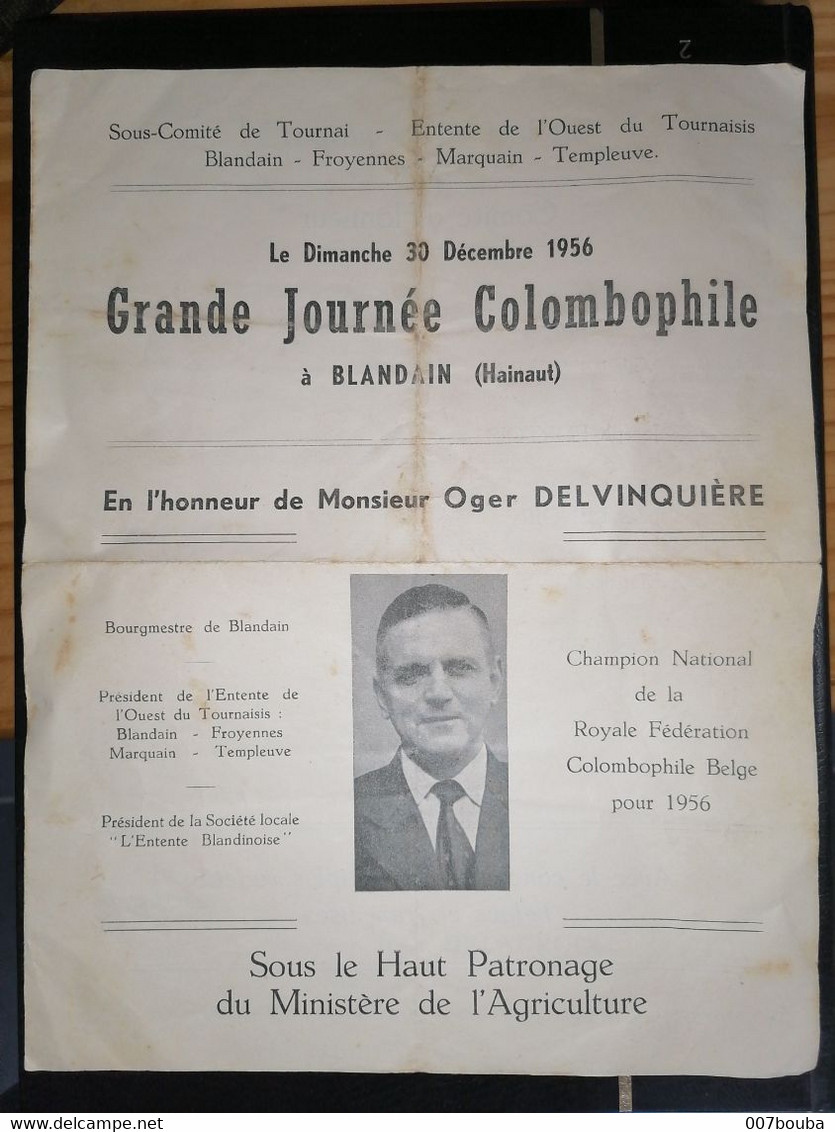 Blandain / Grande Journée Colombophile / 30 Décembre 1956 - Programmi