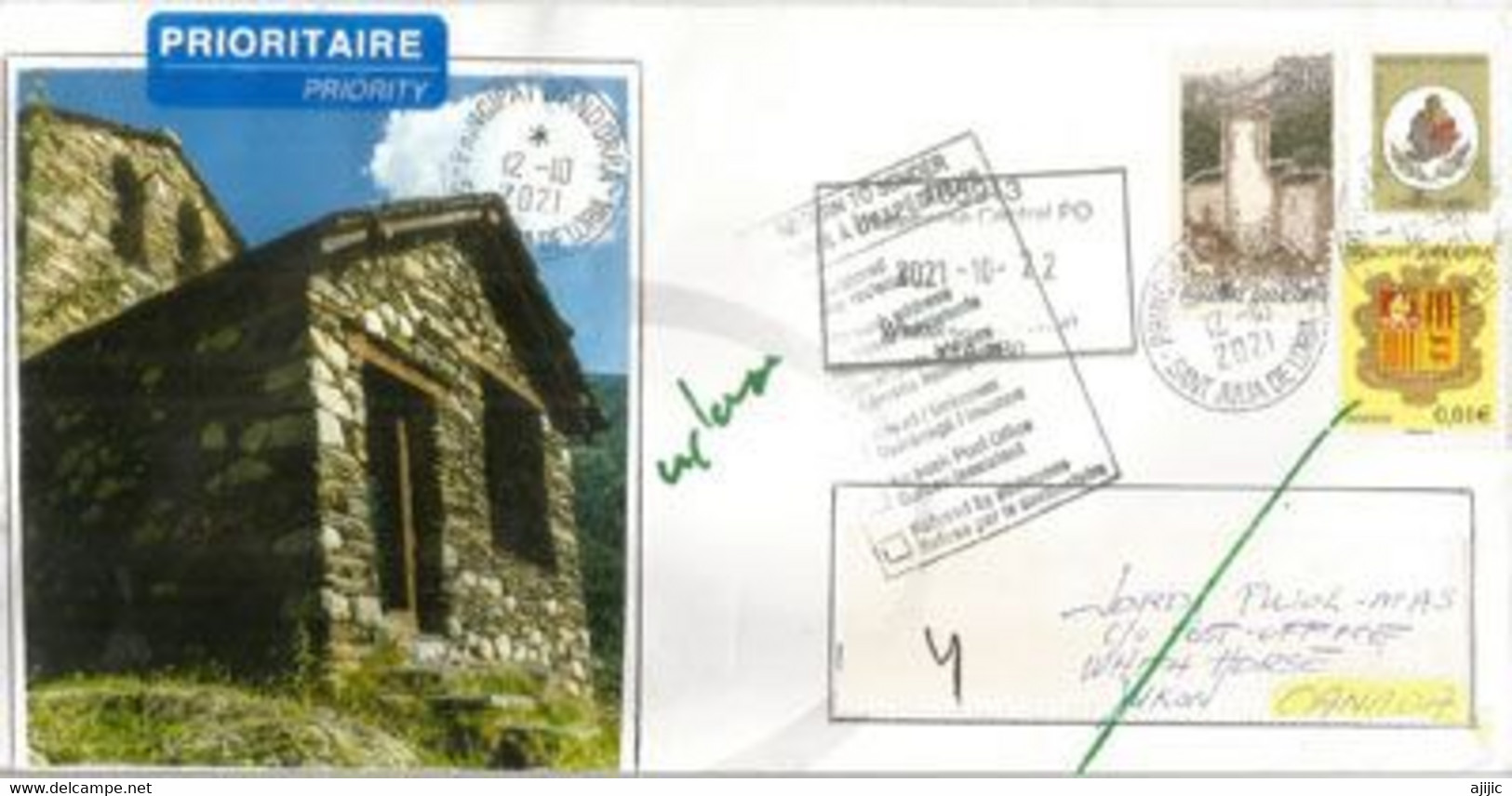 Lettre D'Andorre, Art Roman,  Envoyée Au  Yukon, Canada (octobre 2021)   Retour à L'Expediteur - Storia Postale