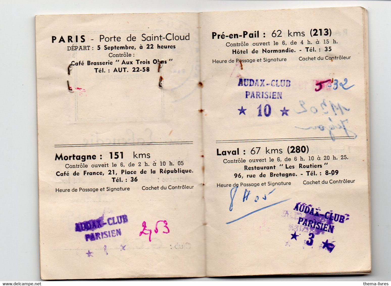 Brevet Cyclotouriste PARIS BREST ET RETOUR  1951 (1200 Km Avec Photo (cachets Jusquà Rennes) (PPP37305) - Wielrennen