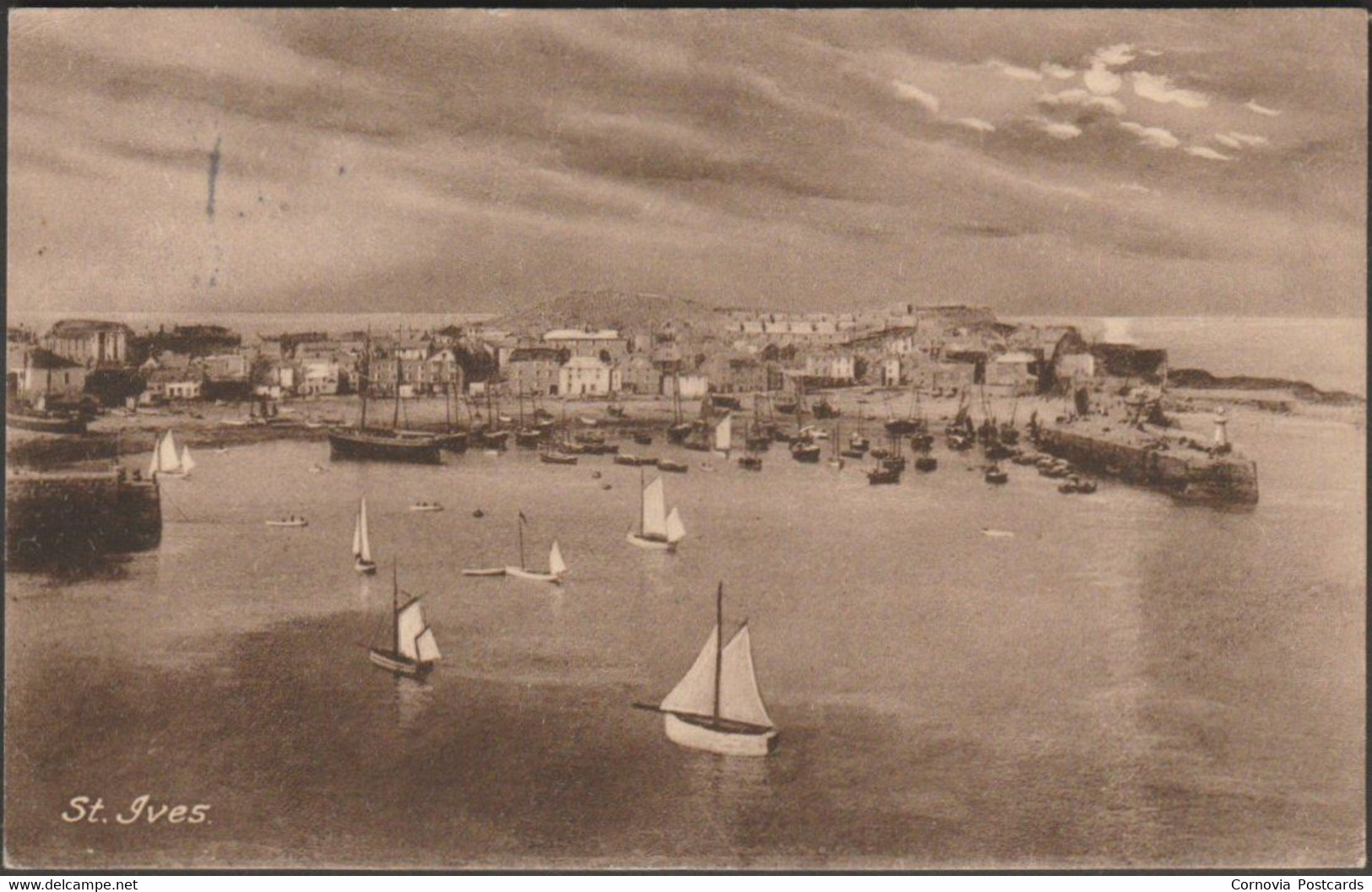 General View, St Ives, Cornwall, 1927 - RP Roach Postcard - St.Ives